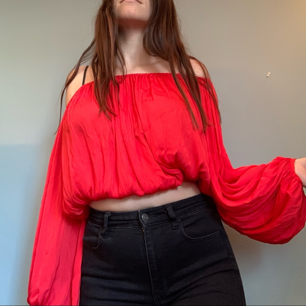 Silky And Billowy Off The Shoulder Crop